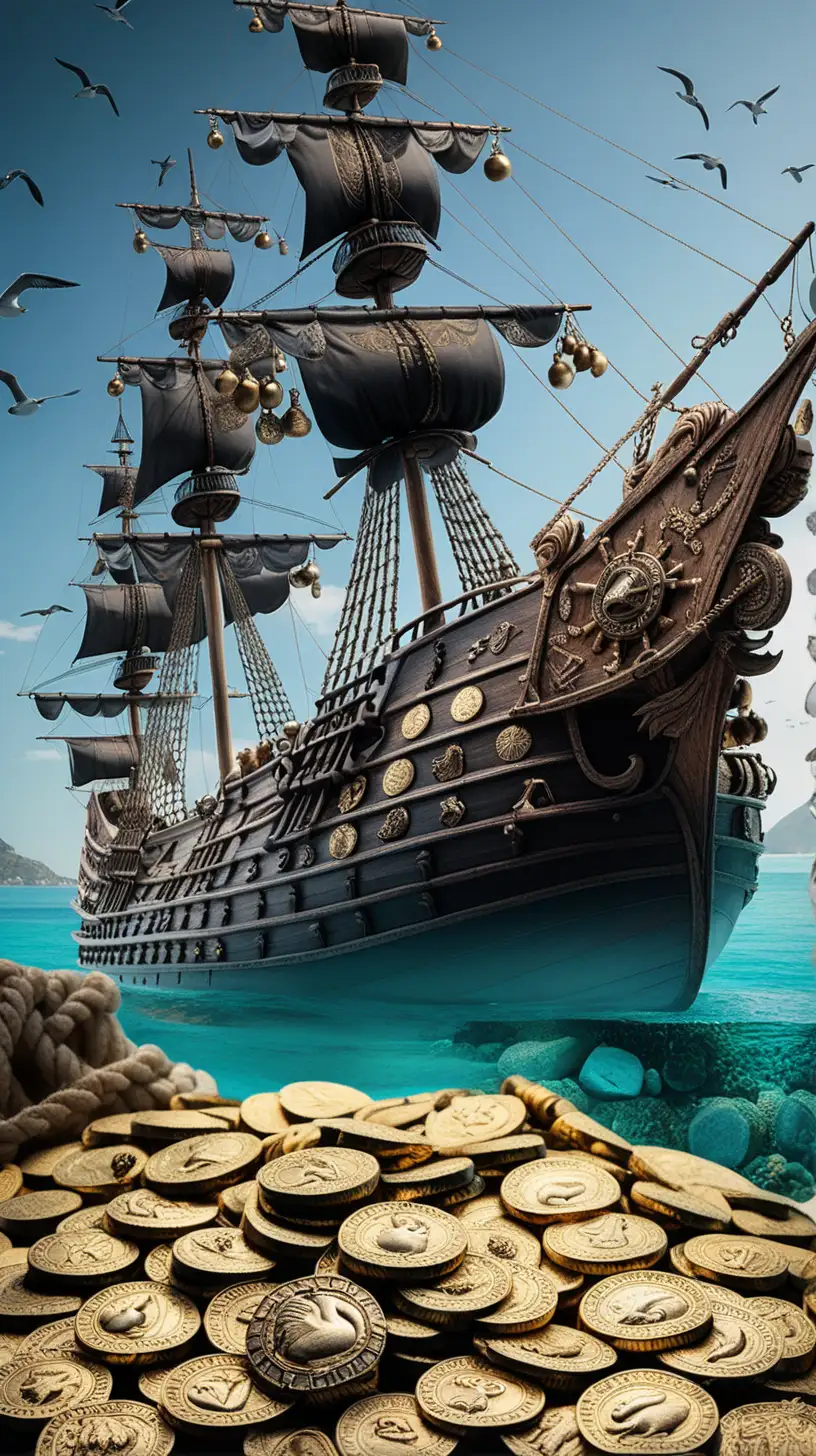 Spanish Galleon Black Swan Treasure CloseUp of Ornate Gold Coins and Jewelry