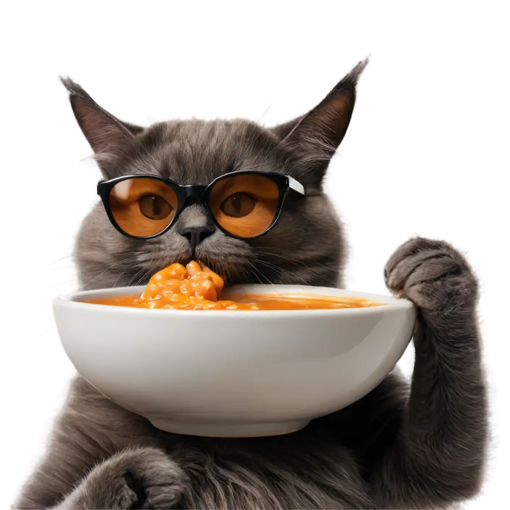 Stylish-Feline-Feast-A-HighQuality-PNG-of-a-Cat-in-Sunglasses-Enjoying-Soup