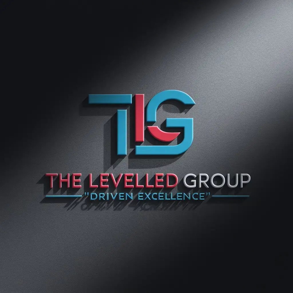 LOGO Design For The Levelled Group Modern Lettermark Logo in Red and Blue on 3D Dark Background