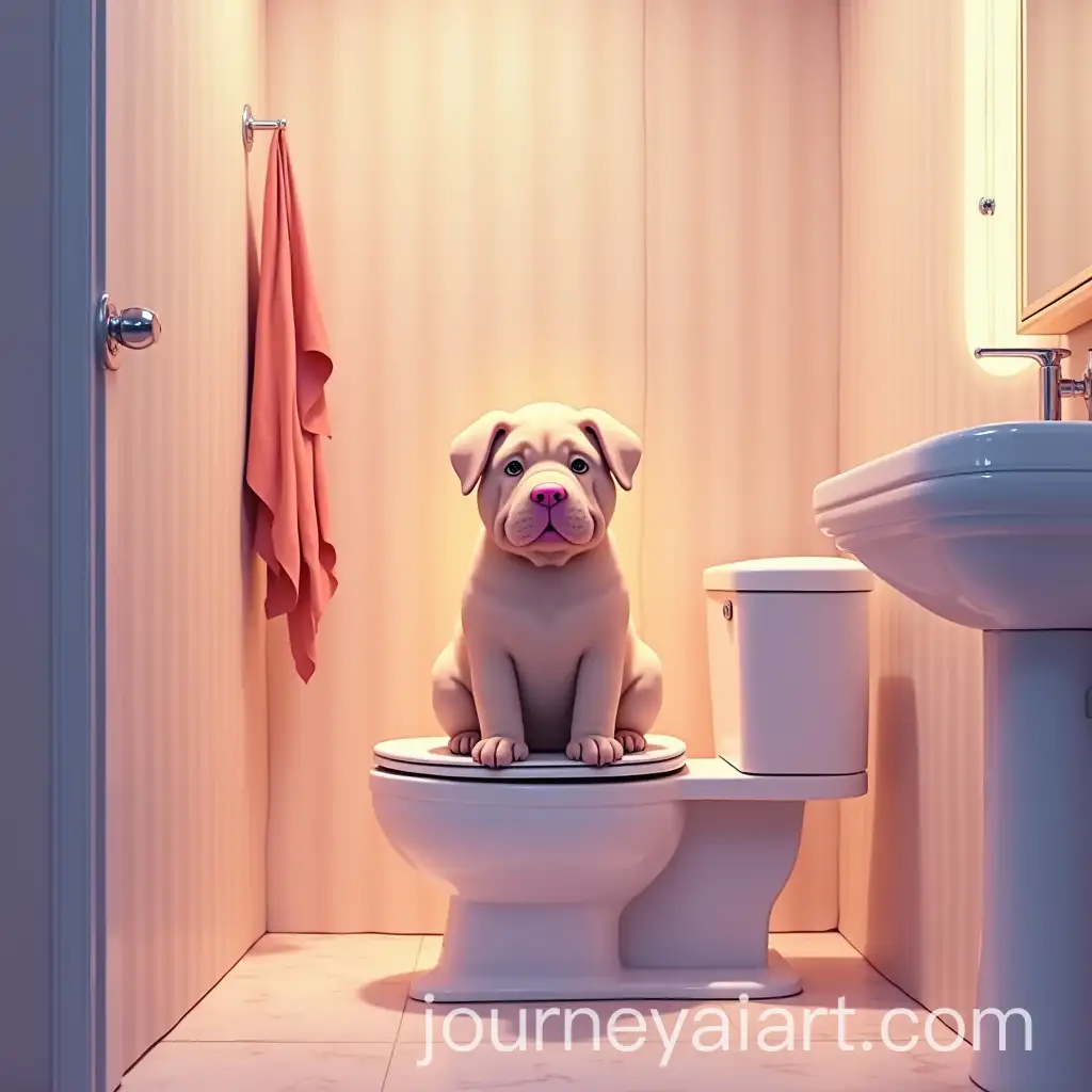 Shar-Pei-Dog-Sitting-on-Modern-Toilet-in-Aesthetic-Bathroom