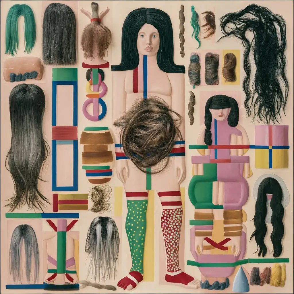 Conceptual-Art-Depicting-Hair-as-Abstract-Forms-on-Body-and-Legs-Inspired-by-Mondrian-and-Kusama