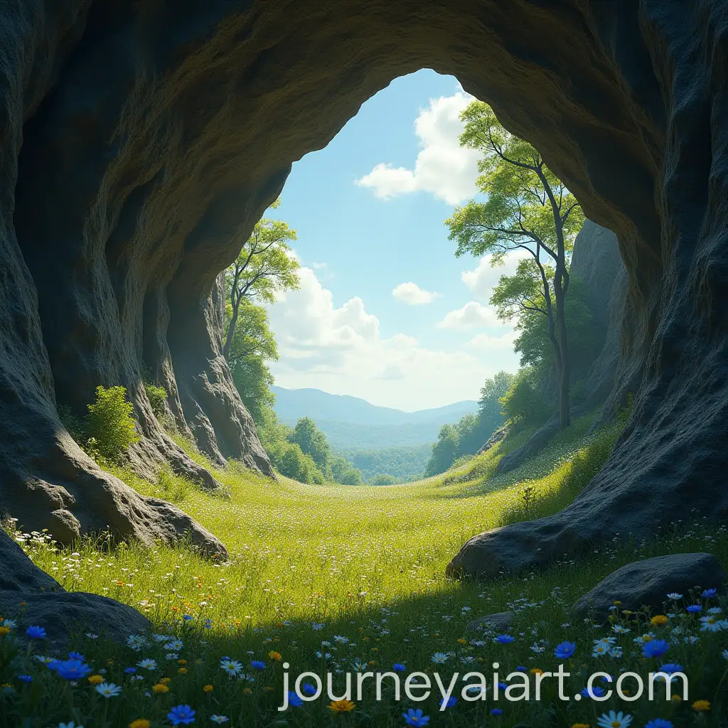 Beautiful-Cave-with-Flower-Meadow-Inside-View