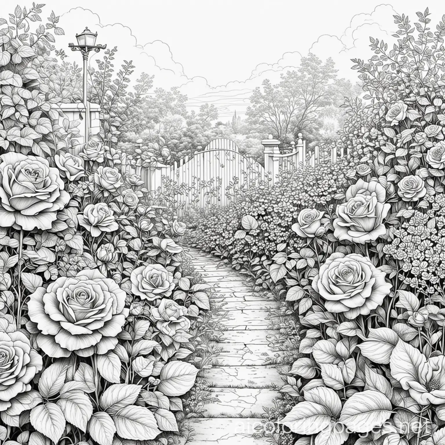 Childrens-Simple-Rose-Garden-Coloring-Page