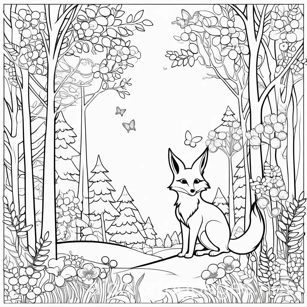 Woodland-Creatures-Coloring-Page-with-Fox-Owl-Rabbit-Deer-and-Squirrel