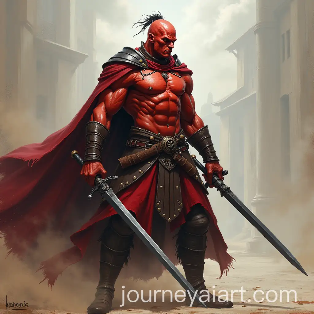 Muscular-Warrior-with-Reddish-Skin-and-Black-Steel-Swords-Ready-for-Battle