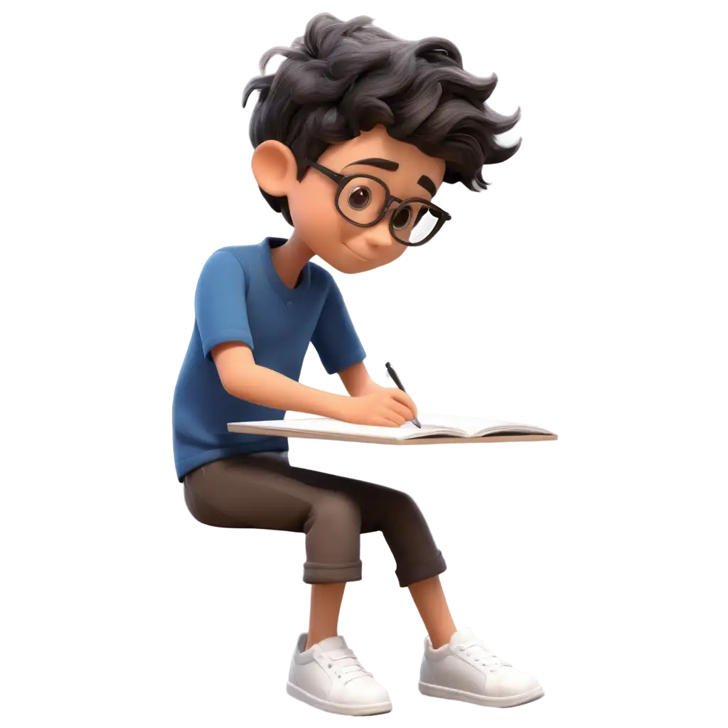 Cartoon-PNG-Image-of-a-Boy-Writing-Homework-HighQuality-and-Clear-Representation