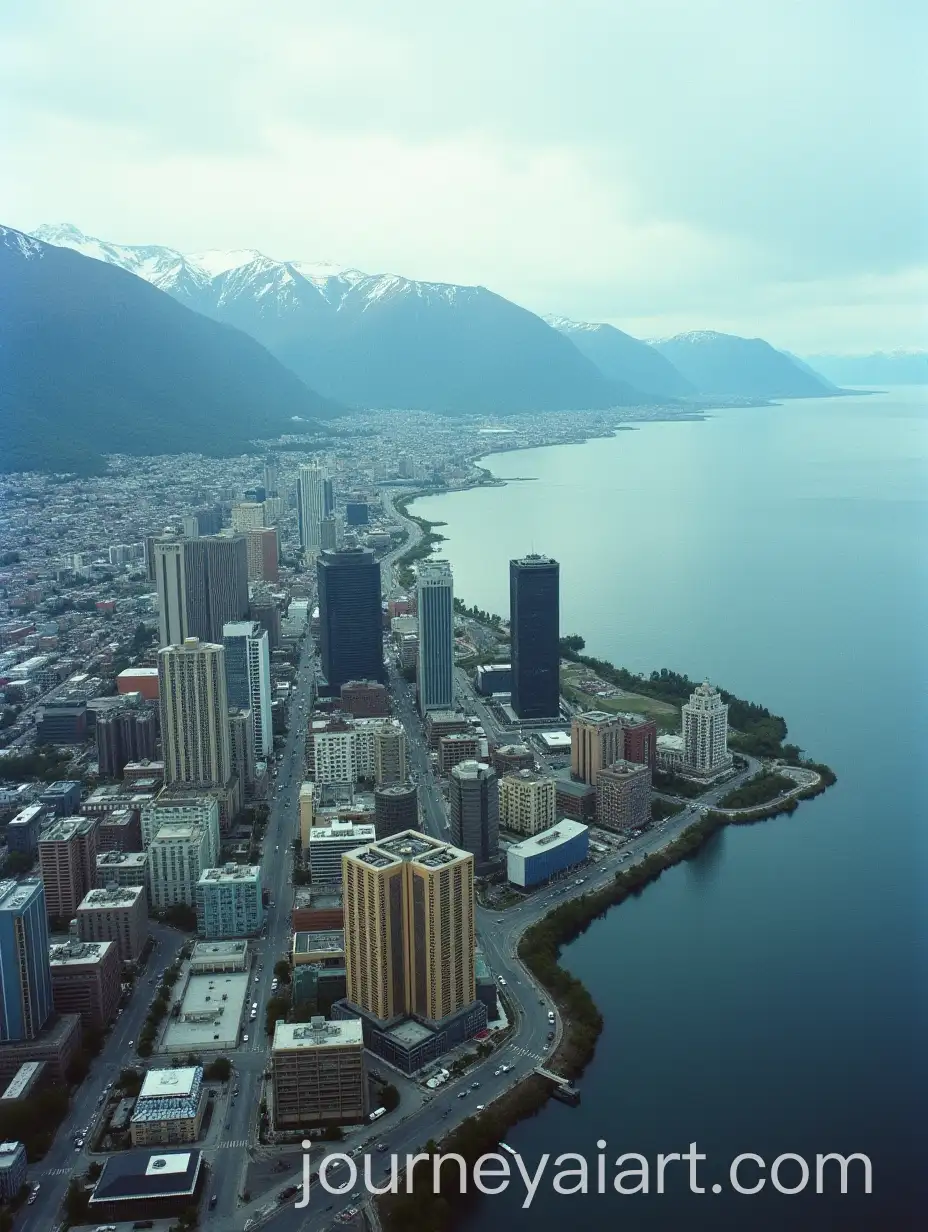 Aerial-View-of-a-Bustling-Alaskan-Coastal-City-with-Skyscrapers