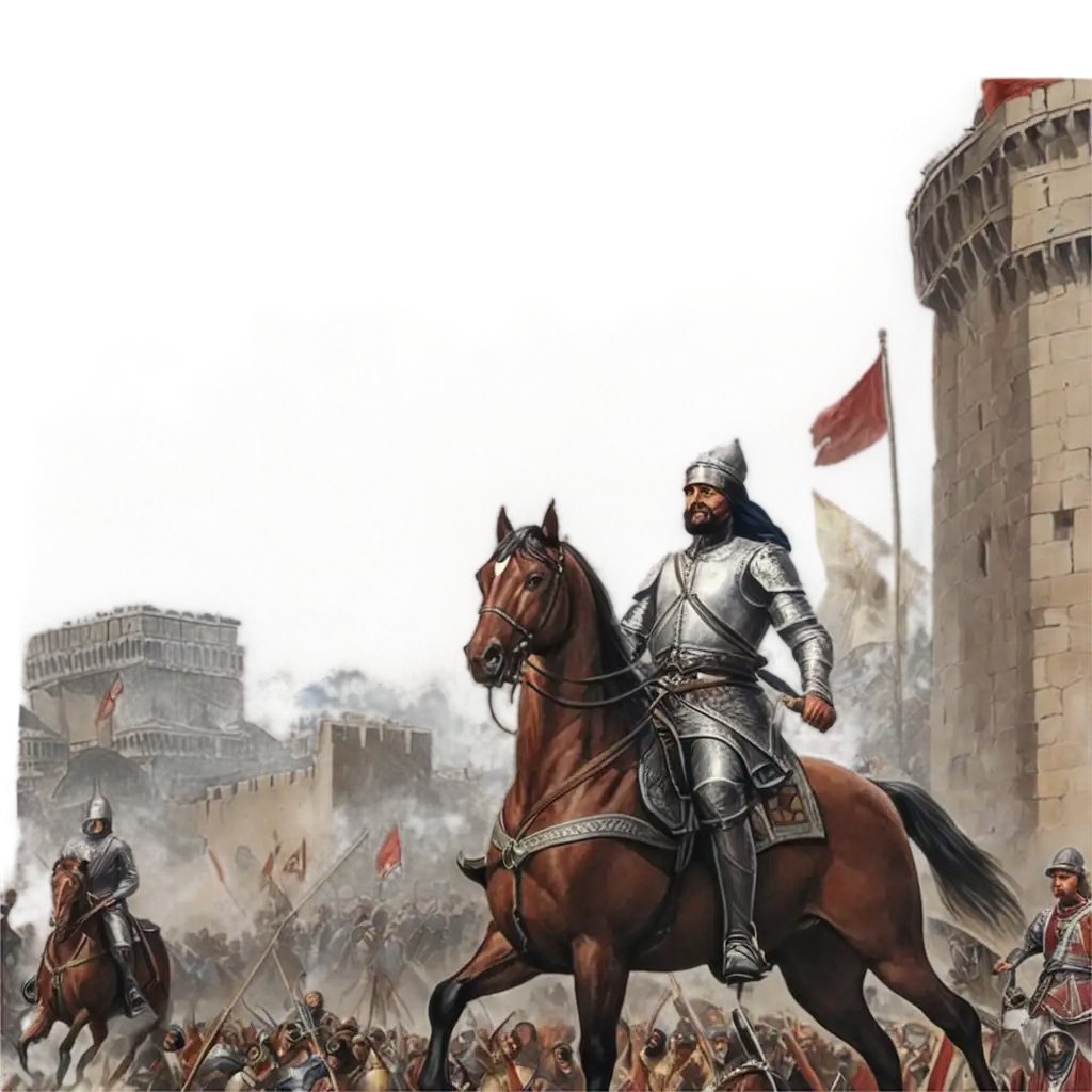 Fatih-Sultan-Mehmet-Leading-the-Ottoman-Conquest-of-Constantinople-1453-PNG-Image-of-Ottoman-Warrior-Breaking-Through-Theodosian-Walls