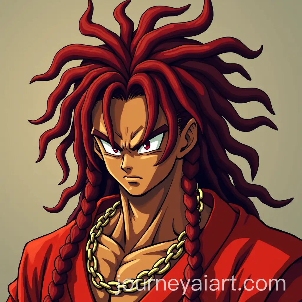 Dragon-Ball-ZInspired-Brown-Character-with-Red-Dreadlocks-and-Gold-Chain-in-Red-Beerus-Clothes