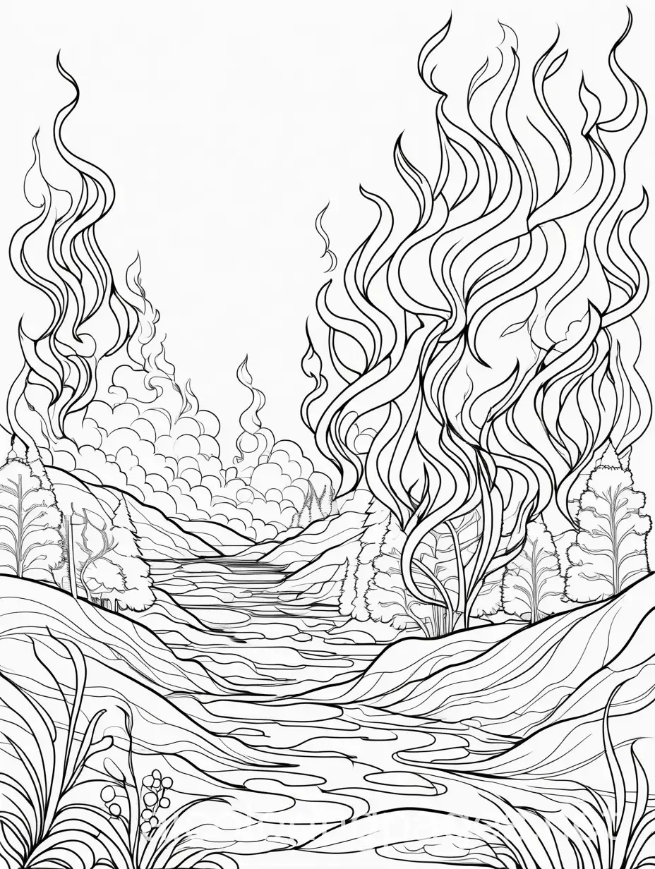 Brush-Fire-Coloring-Page-for-Kids-Simple-Black-and-White-Line-Art