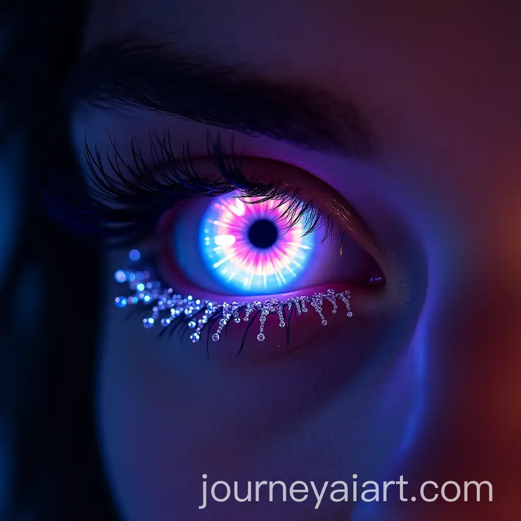 Closeup-of-Elegant-Human-Eye-with-Sparkling-Diamond-Lashes-and-Neon-Iris