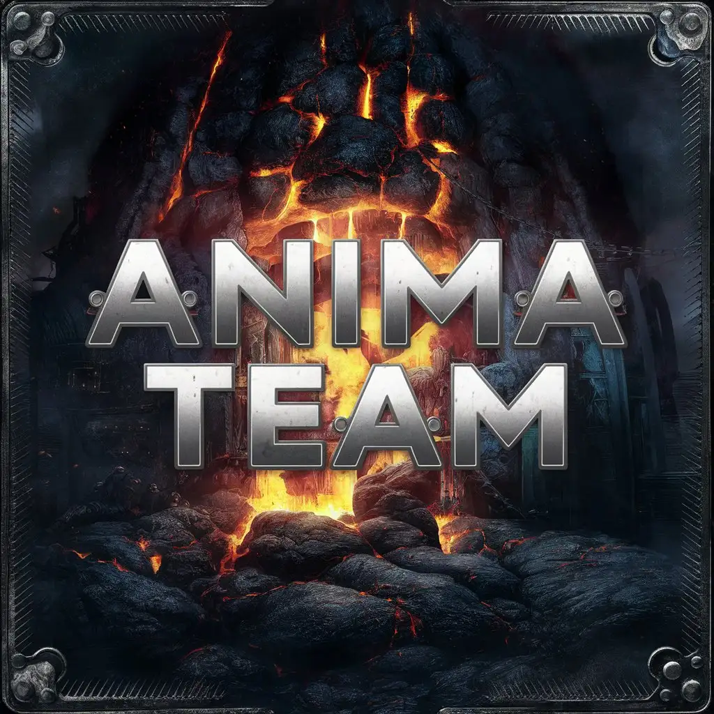 на фоне лавы и железа надпись Anima Team