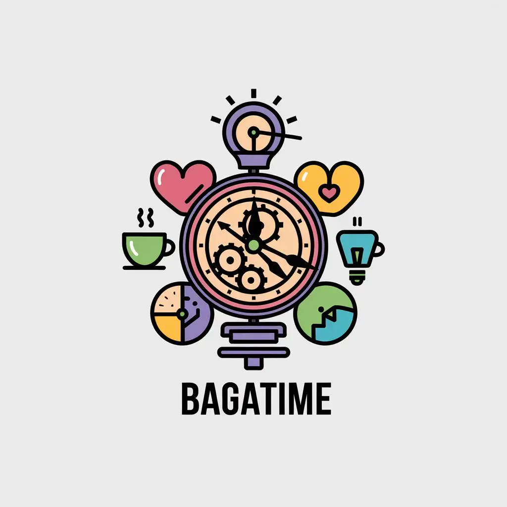 a vector logo design,with the text "BAGATIME", main symbol:Time,complex,clear background