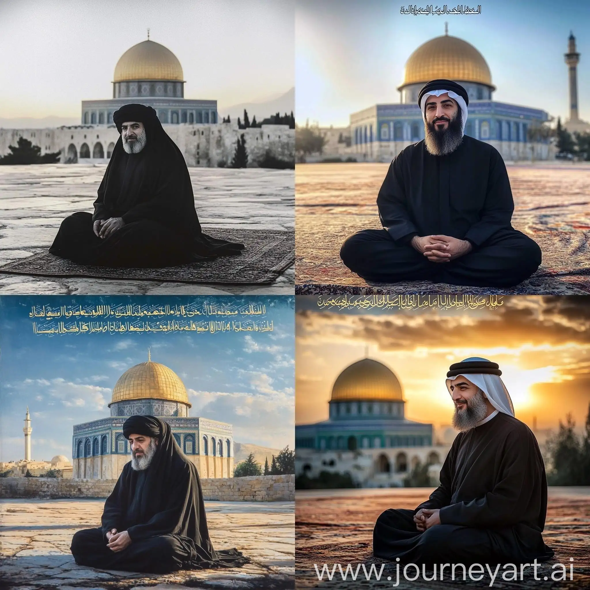 Man-in-Black-Abaya-with-Dome-of-the-Rock-in-Palestine-Background