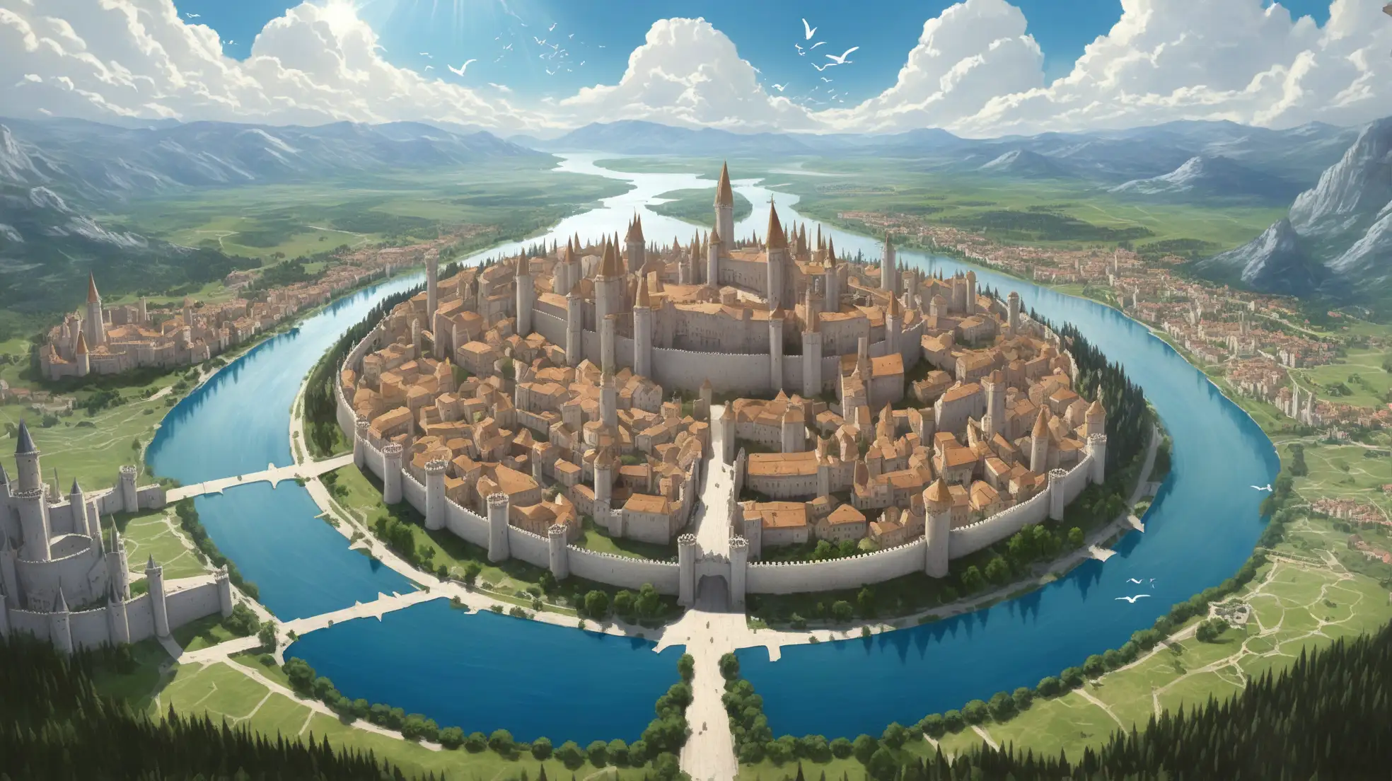 Aerial-View-of-the-Medieval-City-of-Adonia-with-Castles-and-Vast-Landscapes