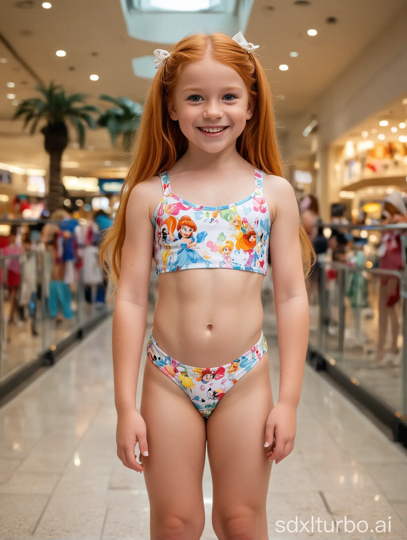 Young-Girl-in-Disney-Bikini-and-White-High-Heels-at-Shopping-Mall