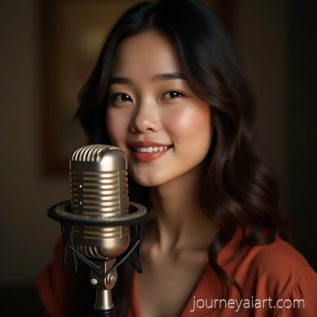 Beautiful-Young-Indonesian-Woman-Singing-into-Vintage-Microphone-in-Cinematic-Studio-Portrait