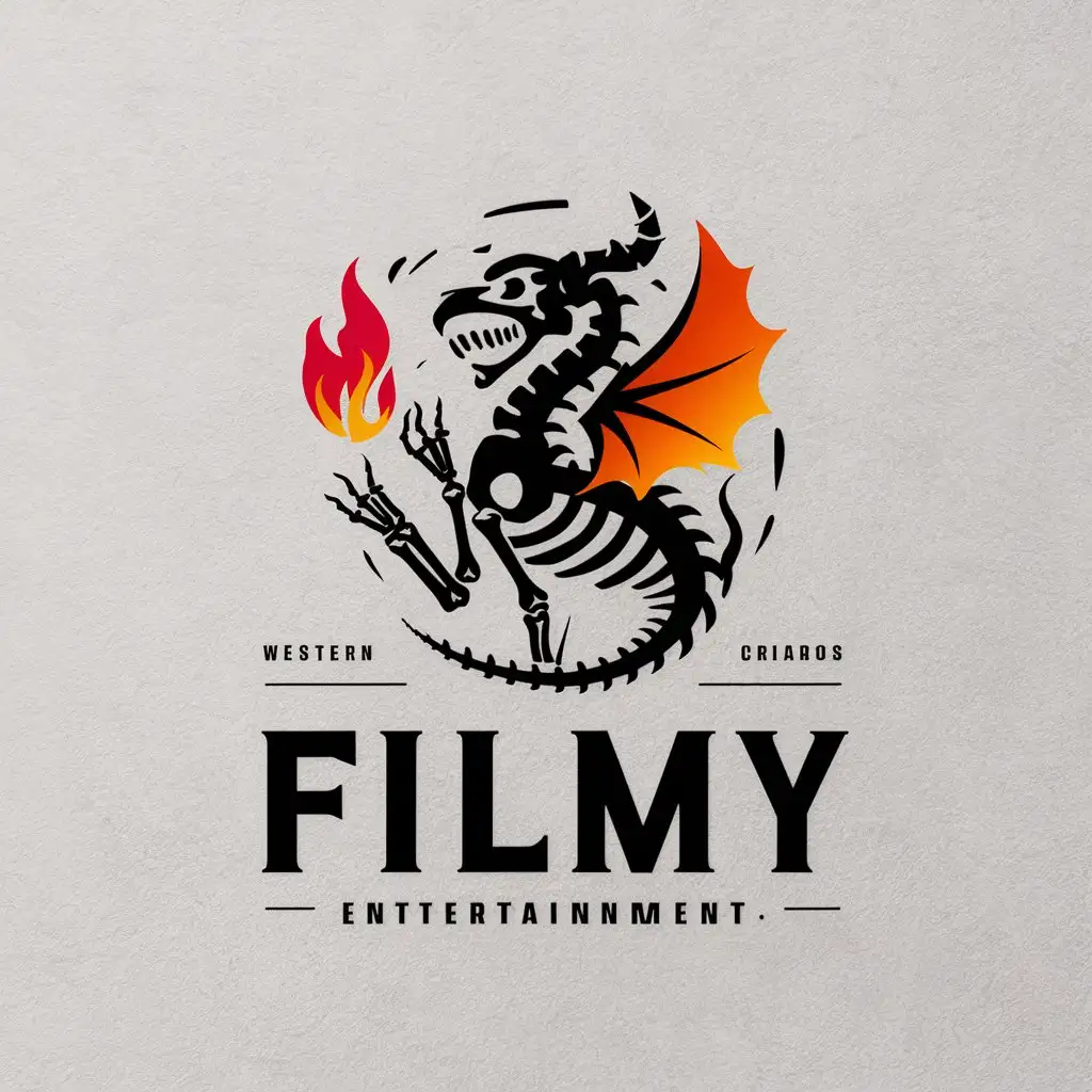 LOGO-Design-For-Filmy-Western-Dragon-Skeleton-Flame-Vector-Logo