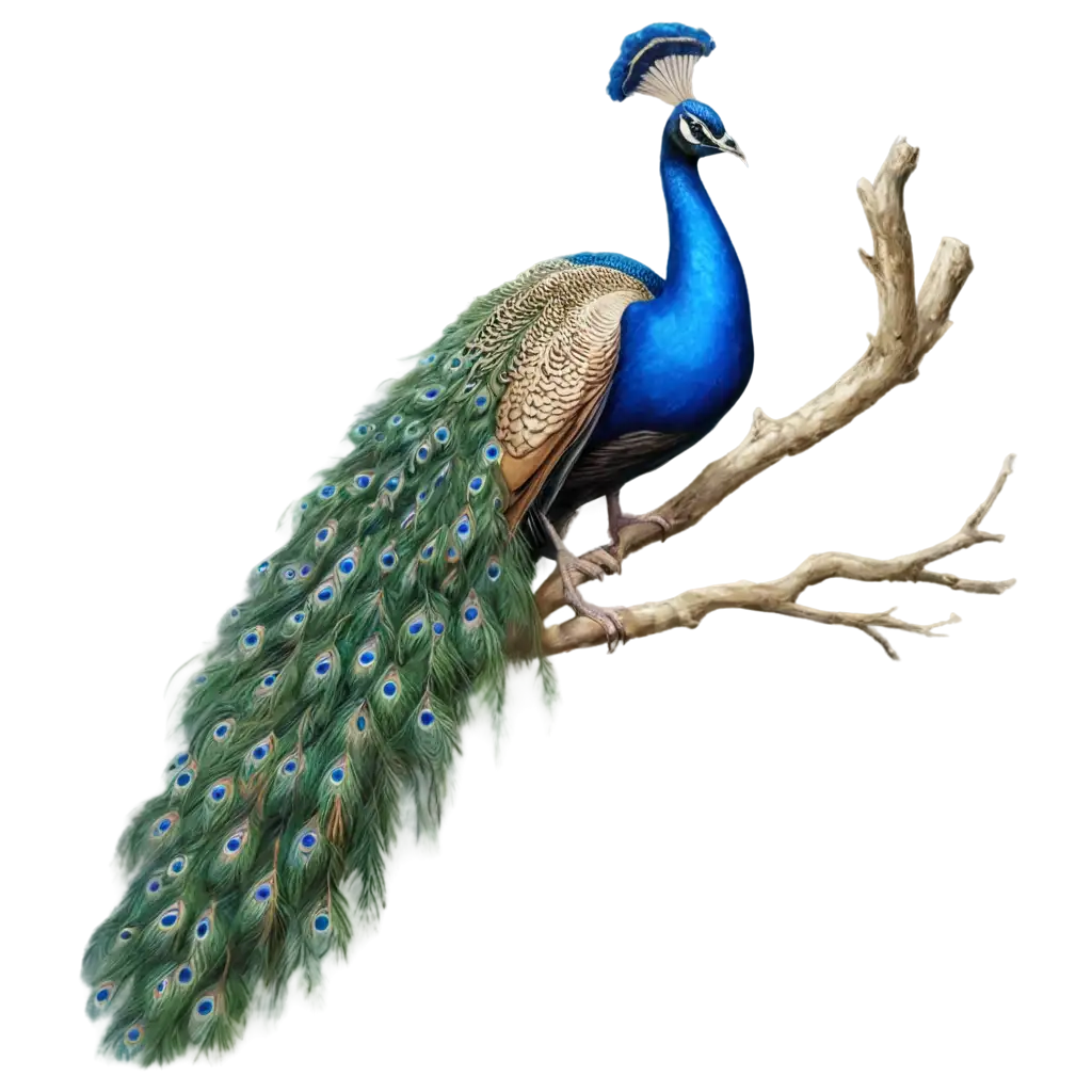 create a image for a peacock sitting on a tree branch