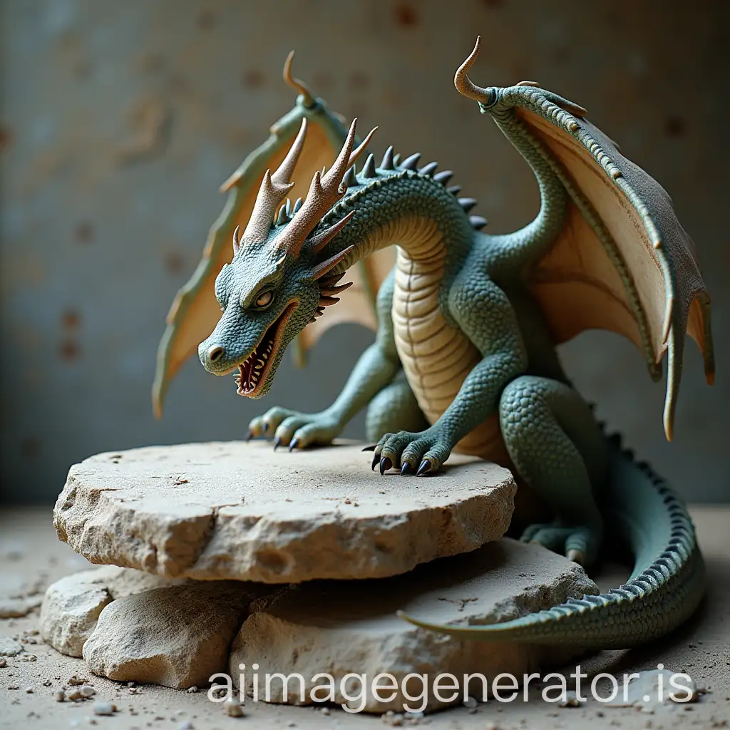 a dragon sculpts the top of a rock in shape of table