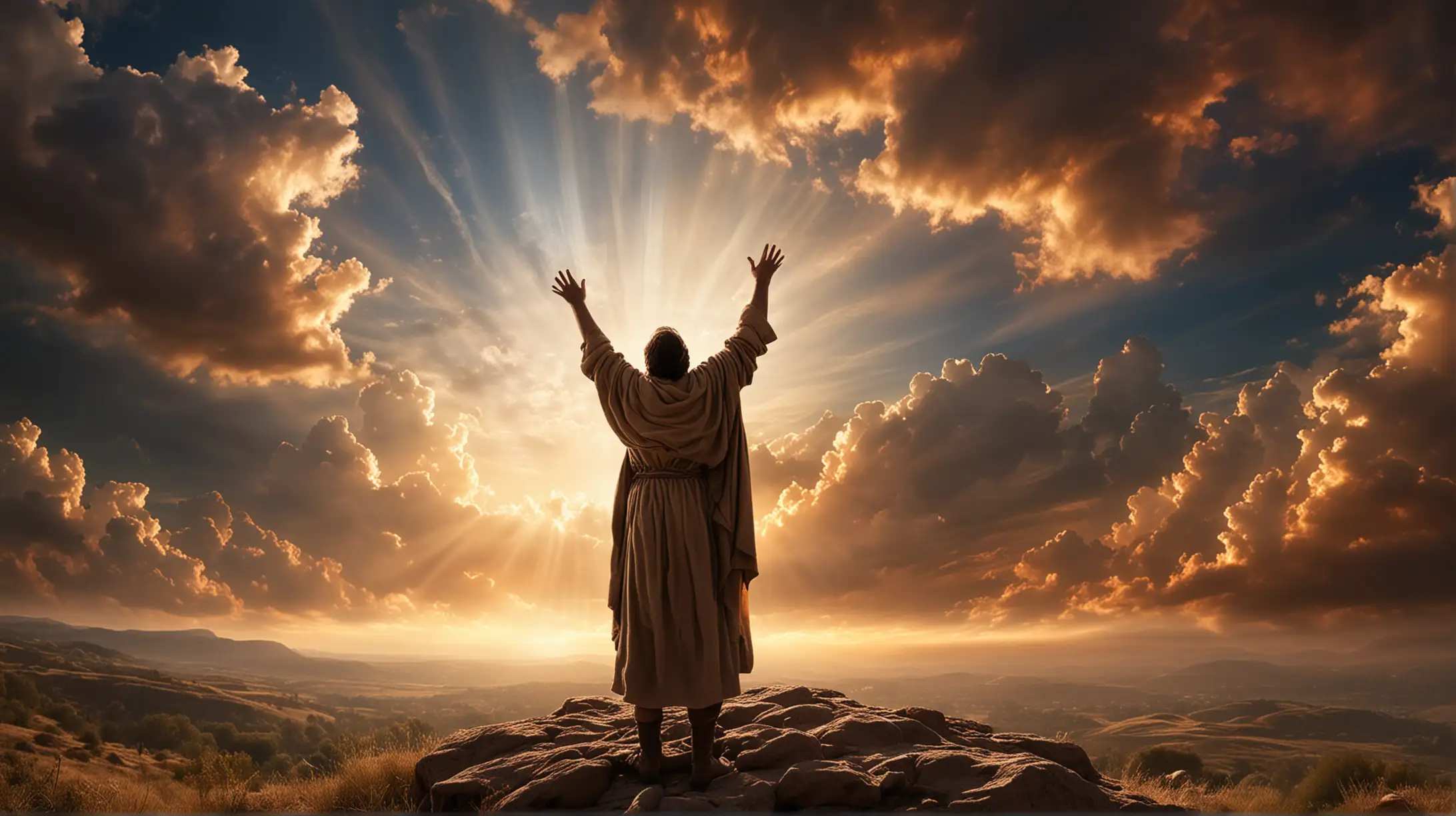 Man Praising God Under Magnificent Biblical Sky