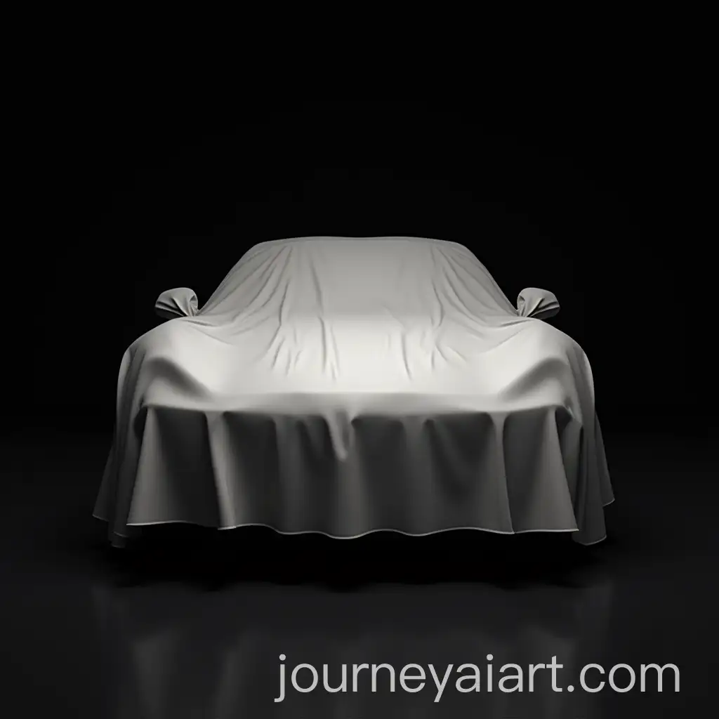 Realistic-Car-Covered-with-Cloth-Against-Black-Background