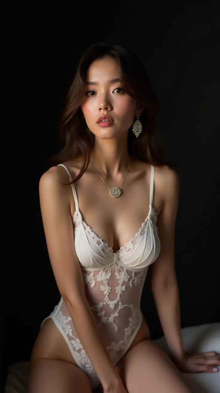 Elegant-Korean-Race-Queen-in-White-Lingerie-and-Haute-Couture-Jewelry