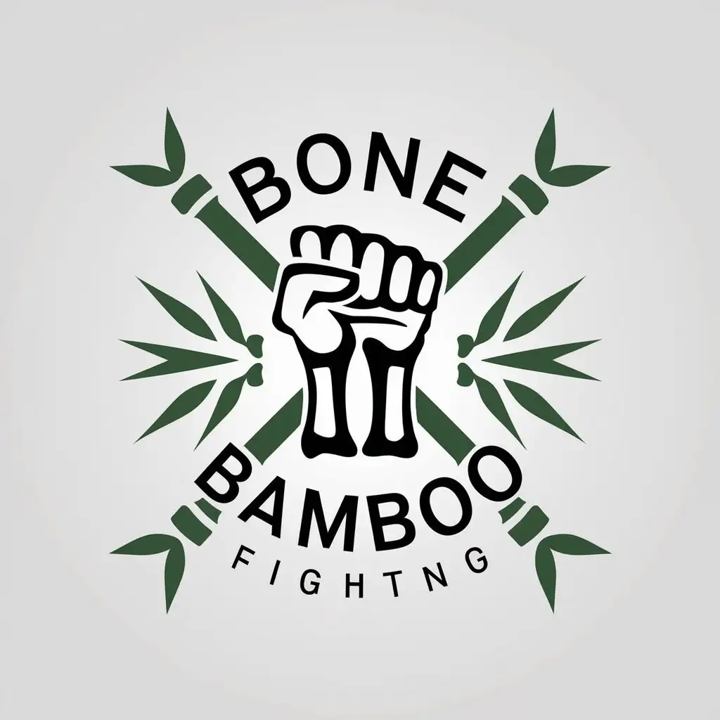 a vector logo design,with the text "Bone Bamboo Fighting", main symbol:Bamboo, bones, fist, street,,Minimalistic,be used in fighting industry,clear background