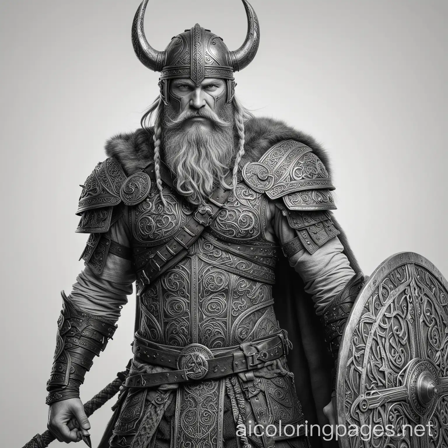 Intricate-Viking-Warrior-Line-Art-Elegant-Pose-and-Detailed-Armor