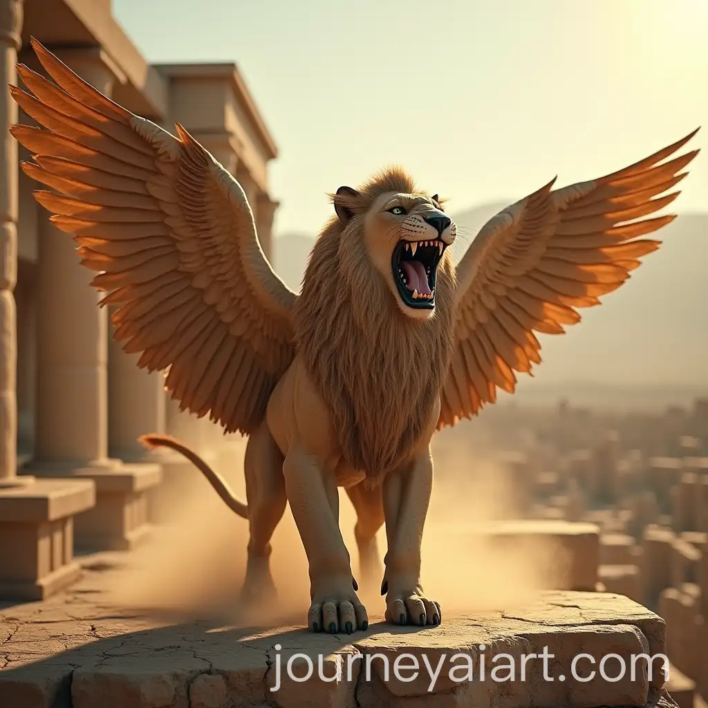 Majestic-Ancient-Persian-Shiirdaal-with-Human-Head-Roaring-at-Persepolis-Ruins