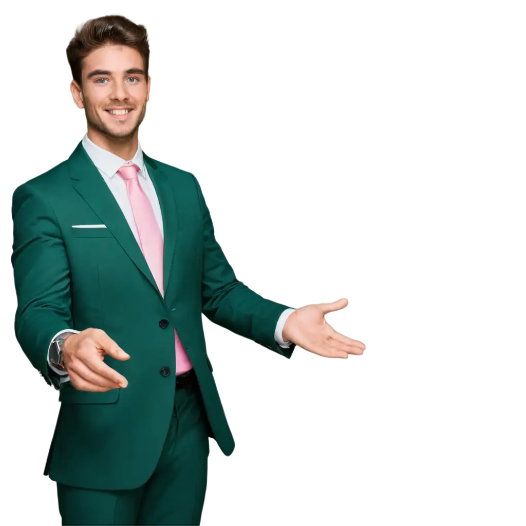 HyperRealistic-PNG-Image-of-a-Professional-Salesman-in-Green-Suit-with-Love-and-Friendship-Month-Theme