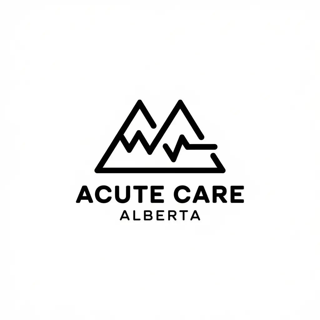 a vector logo design,with the text "Acute Care Alberta", main symbol:two mountains connected by heartbeat,Minimalistic,be used in Medical Dental industry,clear background