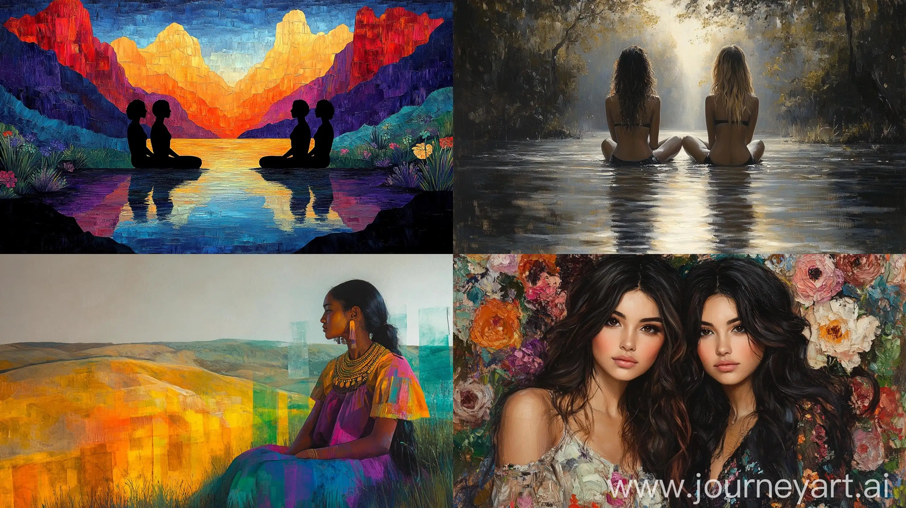 Midjourney-of-Two-Young-Polynesian-Women-in-Vibrant-Landscape-Oil-Painting-Style