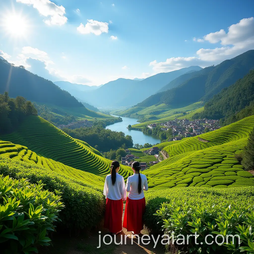 Traditional-Yunnan-Tea-Plantation-with-Blooming-Camellia-and-Scenic-Mountain-Views