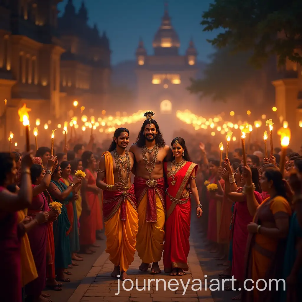 Celebration-of-Light-Lord-Rama-Sita-and-Lakshmana-in-Festive-Ayodhya