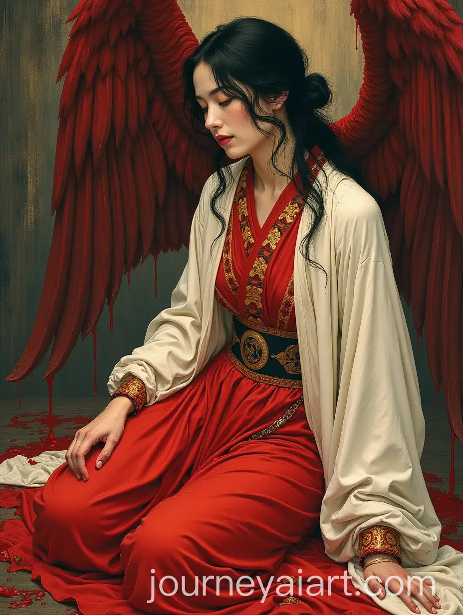 Bloodied-Female-Angel-Warrior-in-Hellish-Battle-Inspired-by-Edward-BurneJones-and-Katsushika-Hokusai