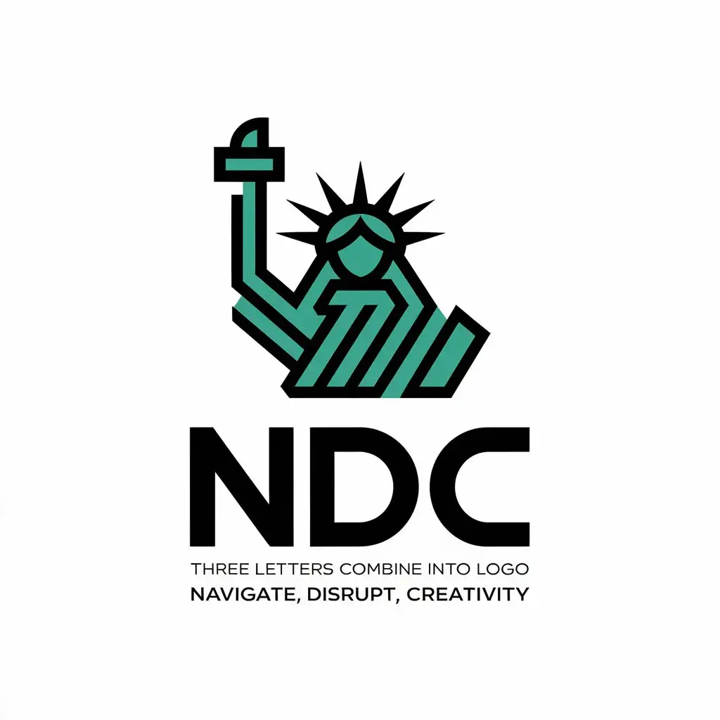 a vector logo design,with the text "NDC three letters combine into LOGO, N represents Navigate, D represents Disrupt, C represents Creativity", main symbol:statue of liberty,Moderate,be used in Technology industry,clear background