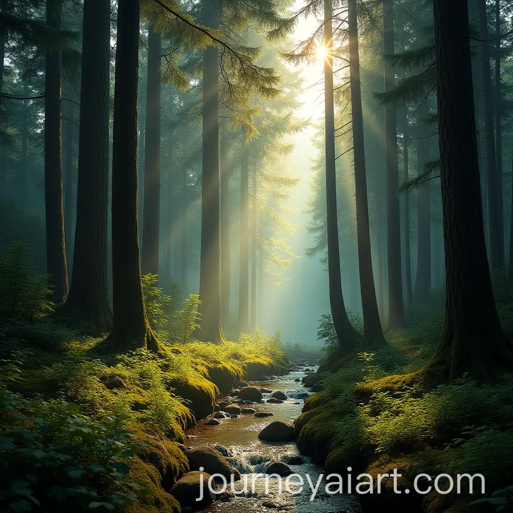 Tranquil-Forest-Scene-with-Sunlight-and-Stream