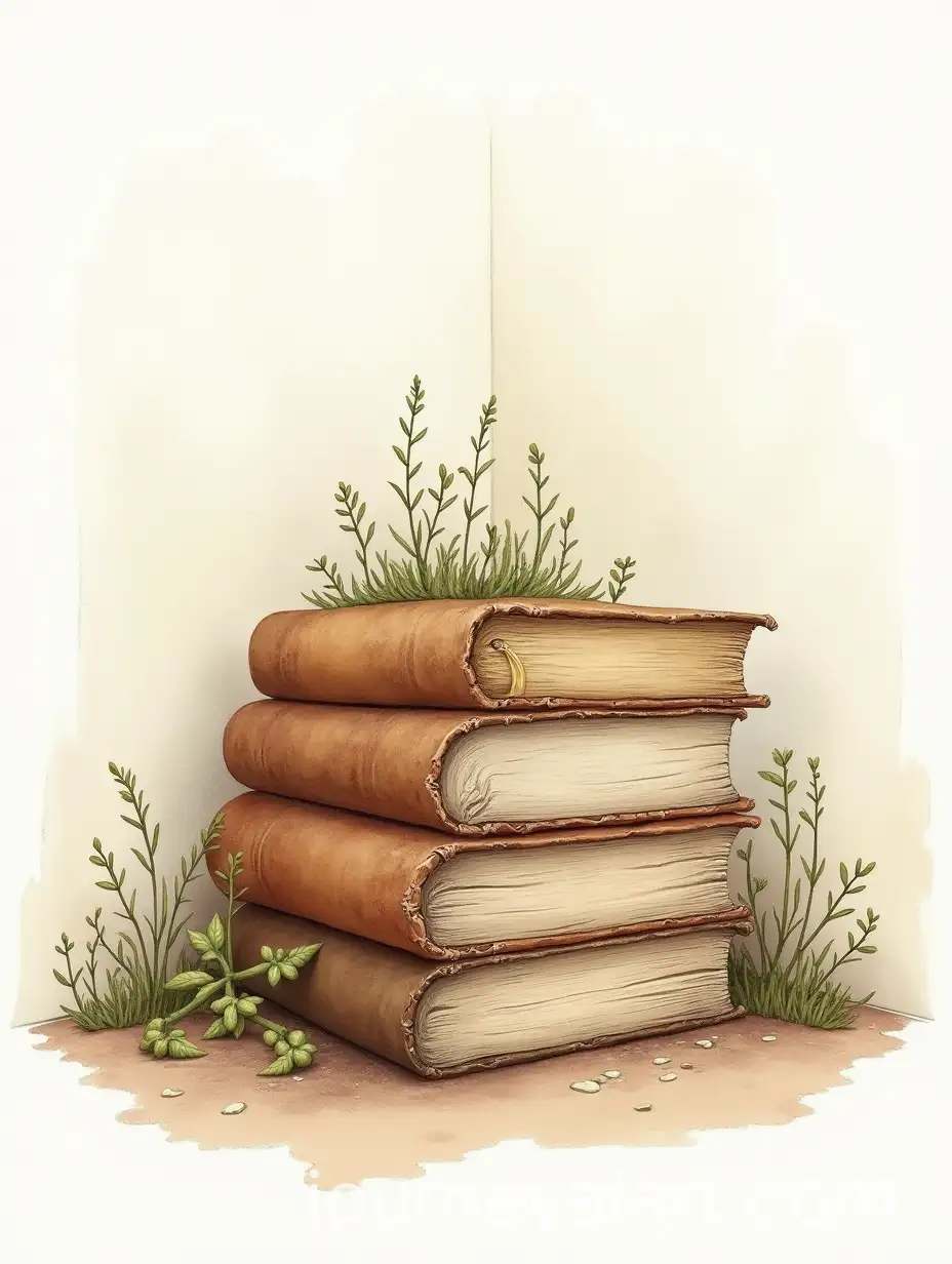 Tattered-Vintage-Leather-Books-Surrounded-by-Nature-in-Romantic-Victorian-Style