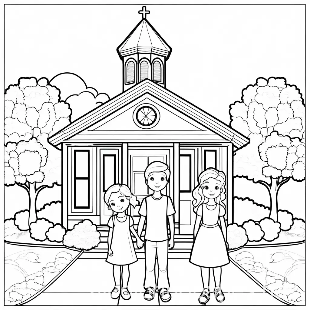 Children-Coloring-a-Simple-White-Church-Scene