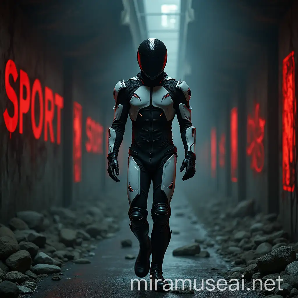 Futuristic Carbon Biker in Cyberpunk Dungeon