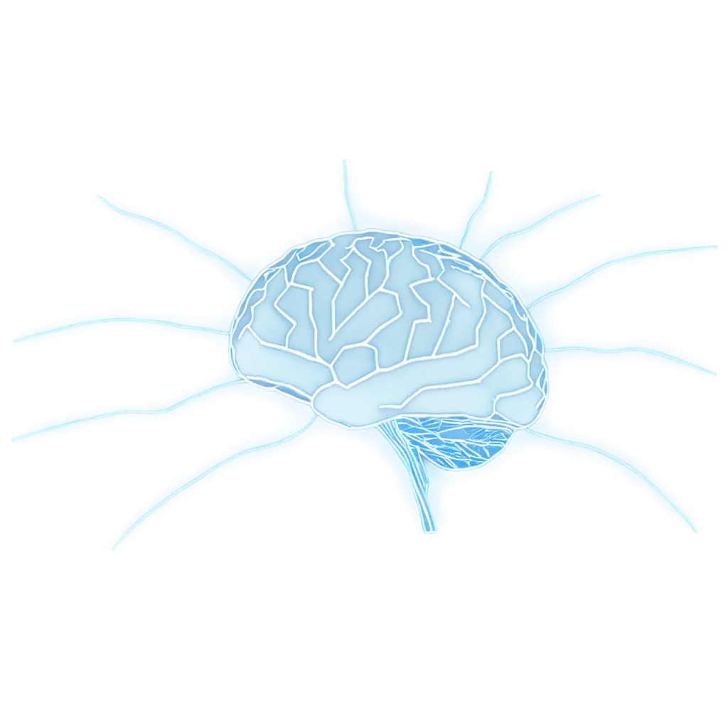 A stylized, digital illustration of a brain, presented as a network of interconnected lines and glowing points.  The brain is depicted in a light blue-violet tone, with a gradient effect creating depth.  The lines forming the brain structure resemble a complex network or circuitry, emphasizing a digital or technological theme.  A hand, also rendered with a similar network of lines, gently holds or supports the brain.  The hand is positioned below and slightly to the left of the brain, suggesting a concept of nurturing or protecting the digital mind. Both the brain and the hand have a luminous quality, with glowing points highlighting different areas within the structure. The background is a gradient from dark purple to a lighter, deeper blue, enhancing the brain's prominence.  The color palette is cool and futuristic, evoking a concept of innovation and technology. The style is abstract, emphasizing the concept of a digital or artificial brain rather than a realistic depiction. Text, 'DIGITAL BRAIN,' in a sans-serif font, is subtly layered on the lower part of the image, adding further context to the illustration. The perspective is from a slightly elevated angle looking downward at the brain, held gently in the digital hand. The overall composition is minimalist, and the illustration is vector-based, creating smooth lines and clear shapes