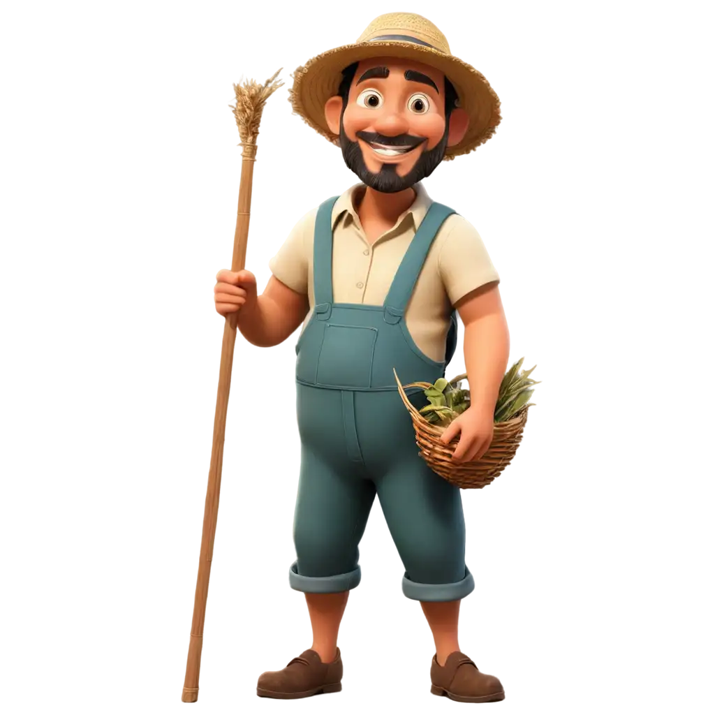 PNG-Image-of-a-Smiling-Village-Farmer-Carrying-Cane-on-Shoulder-Cartoon-Style