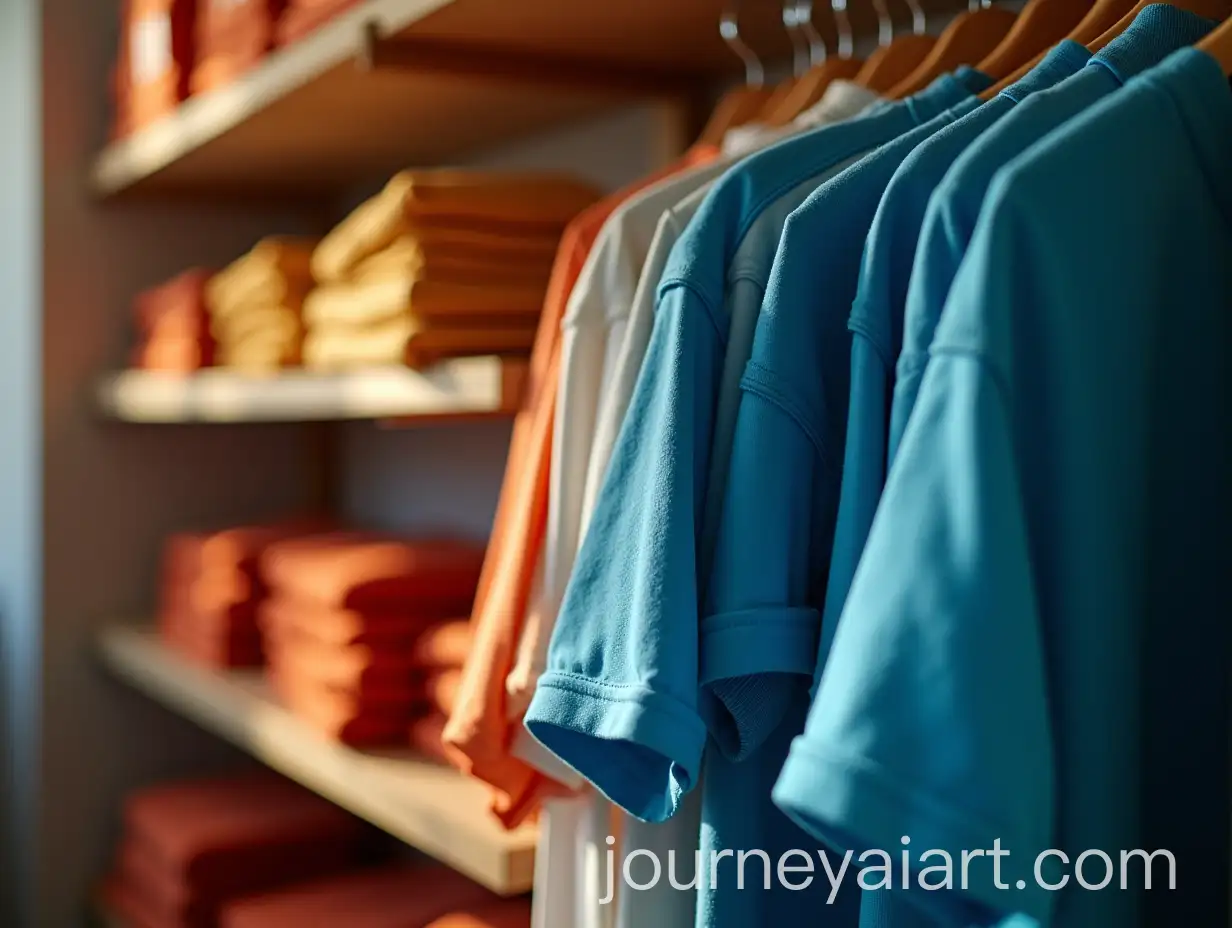 Neatly-Organized-Clothes-Display-in-Orange-and-Blue-Shades