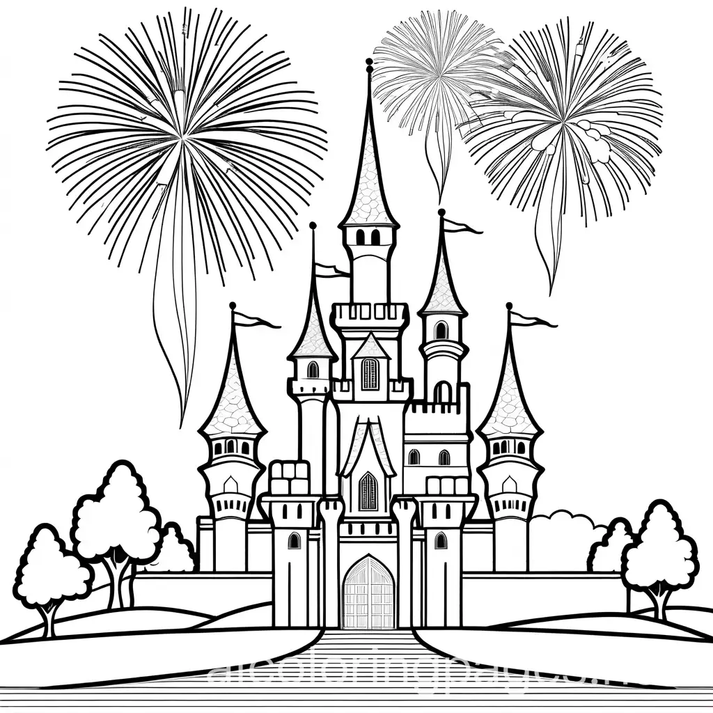 New-Year-Castle-Celebration-with-Fireworks-Coloring-Page