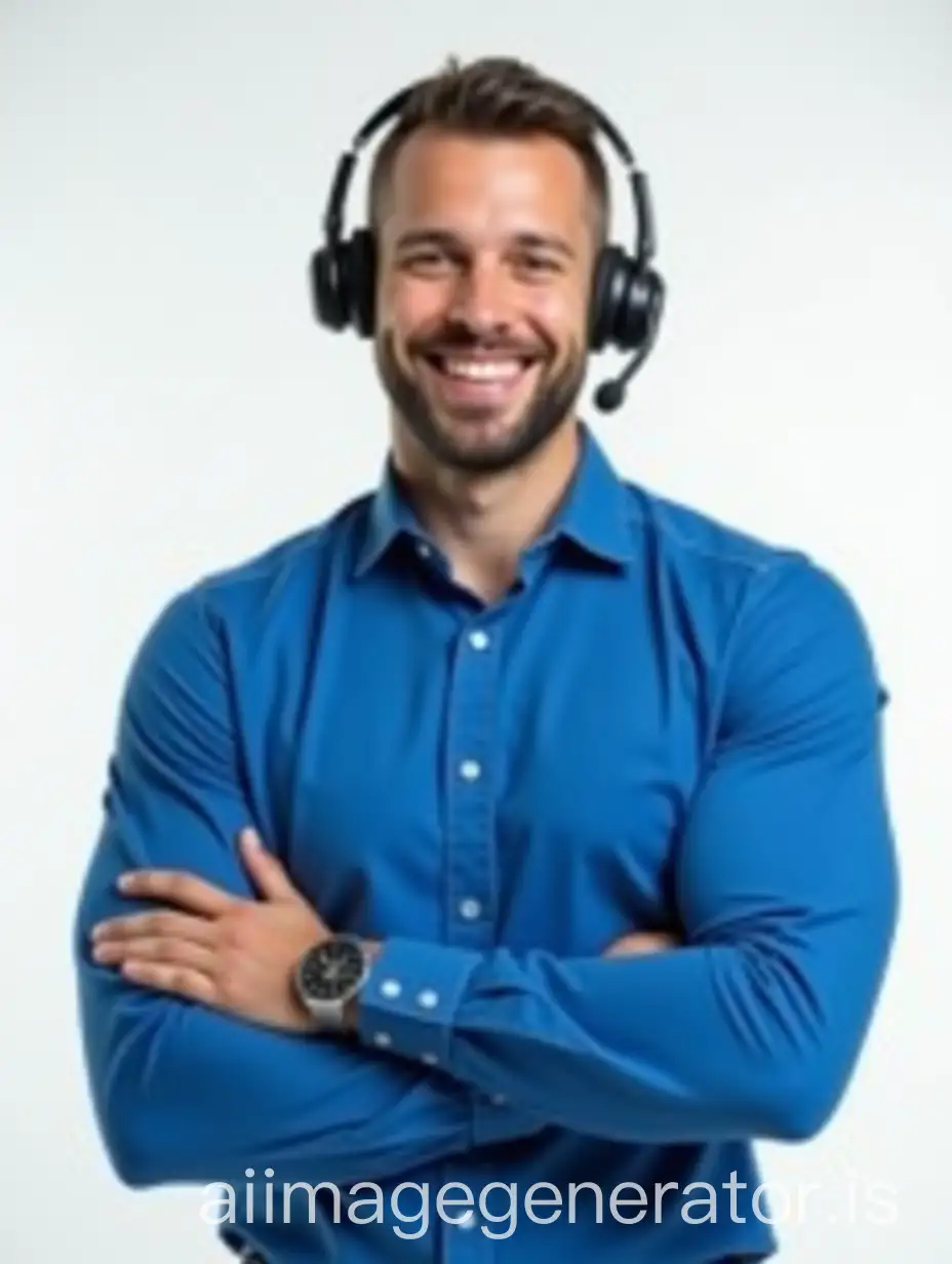 Smiling-Muscular-Man-with-Black-Modern-Headset-in-Blue-Long-Sleeve-Shirt