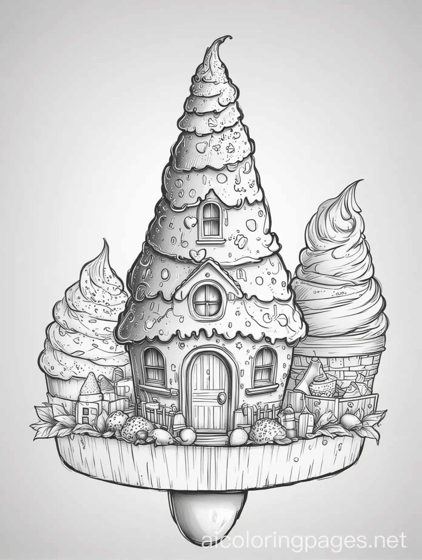 Ice-Cream-Cone-House-Coloring-Page