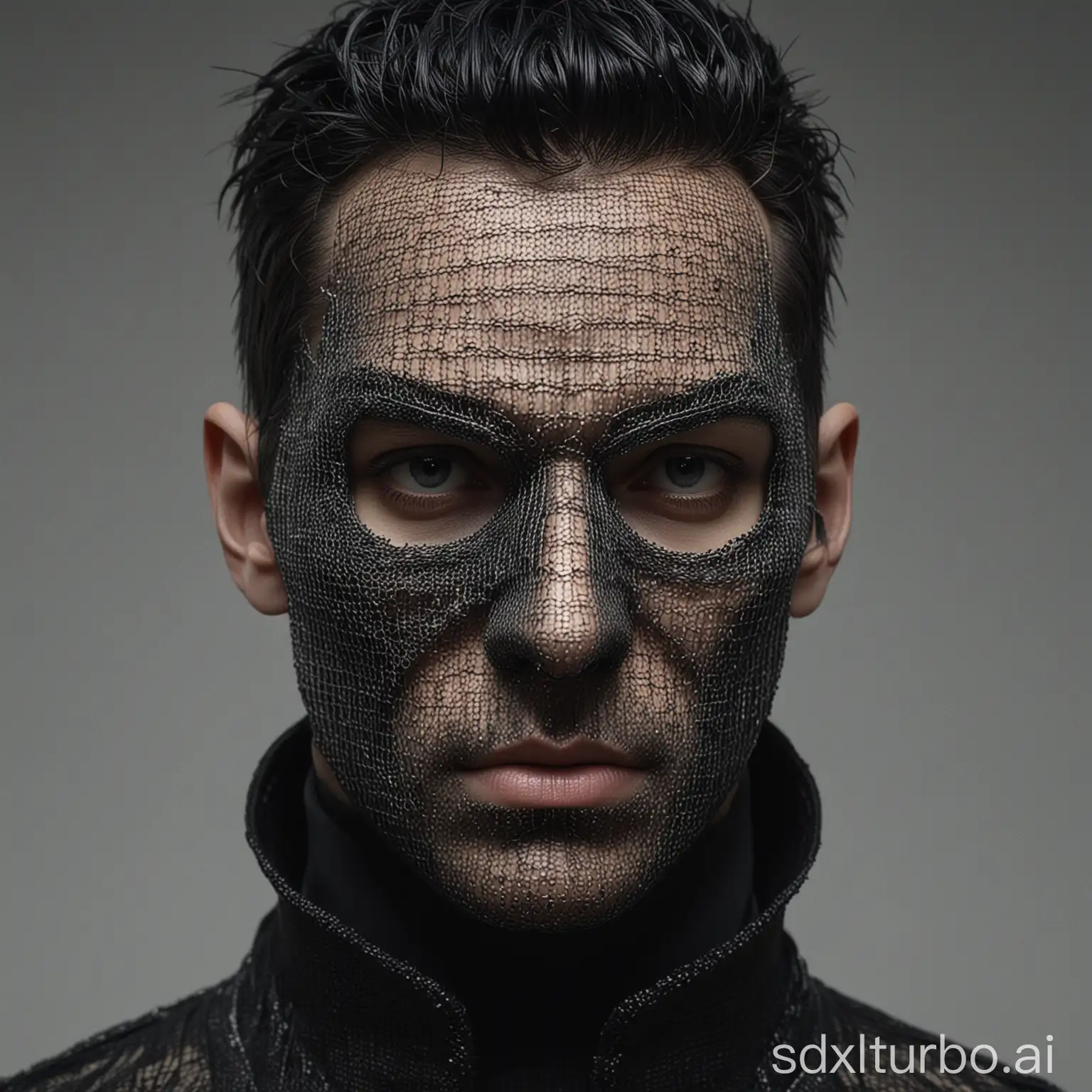 Intricate-Cyberpunk-Portrait-of-a-Man-in-a-Black-Mesh-Mask