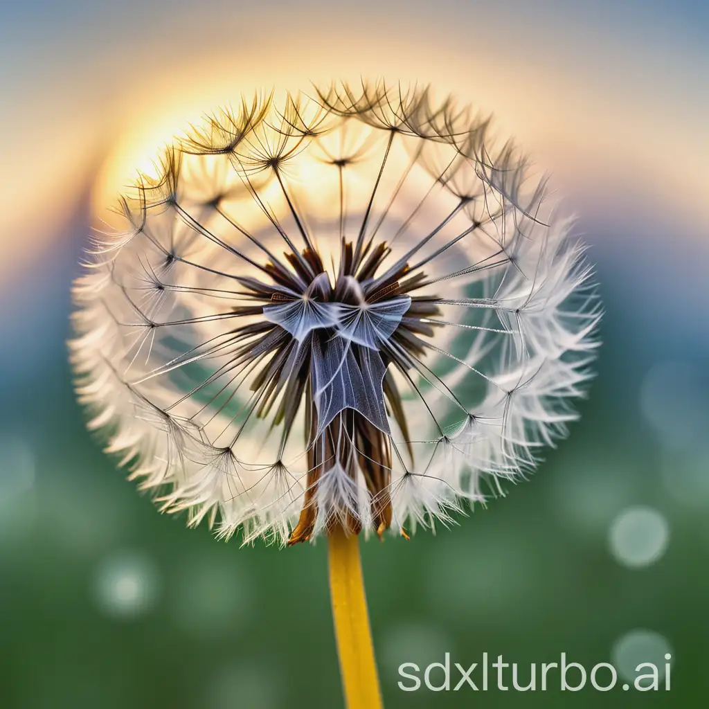 macro of a heart-shaped dandelion before a bright, soft sky