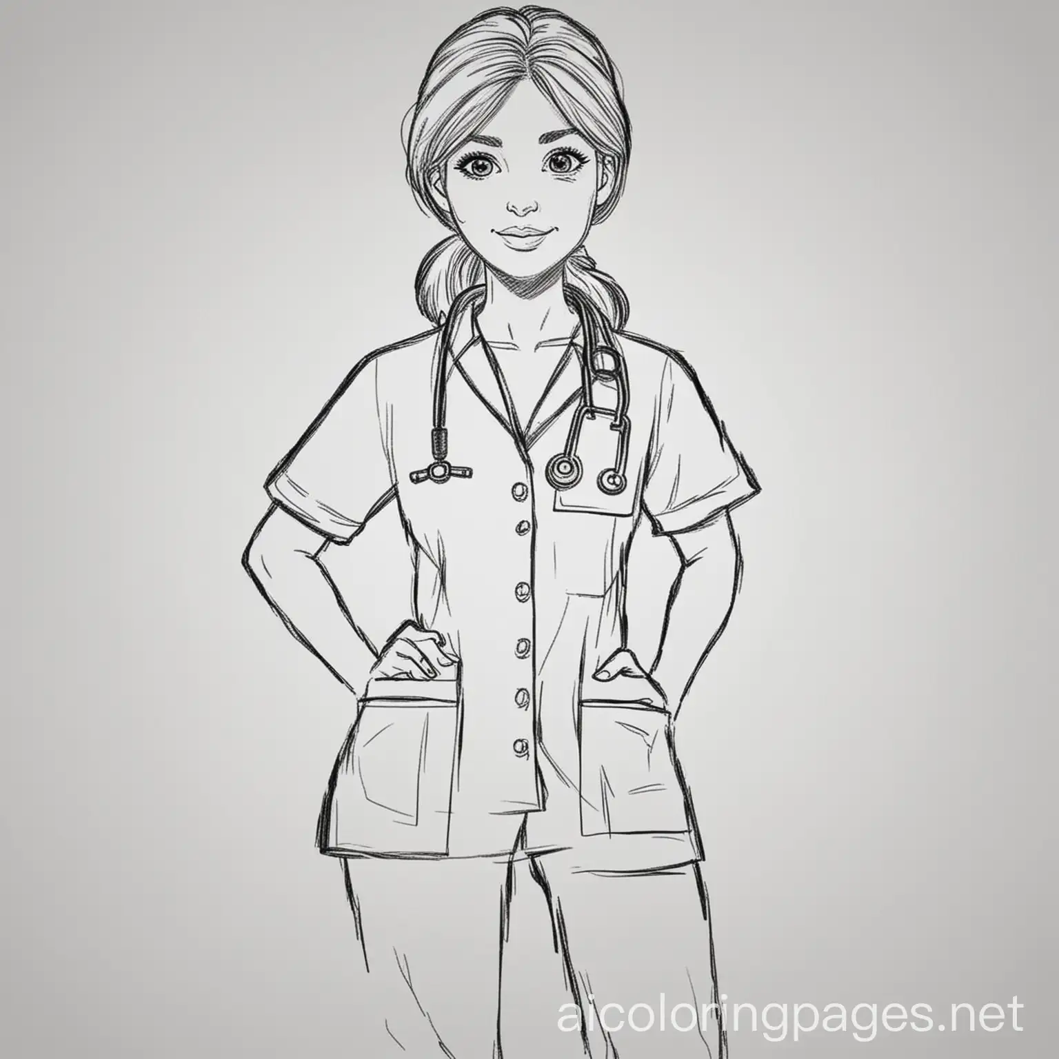 Female-Doctor-Coloring-Page-with-Scrubs-and-Stethoscope